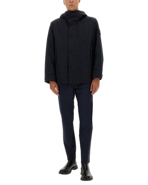 Stone Island Blue Weatherproof Cotton Canvas Short Parka