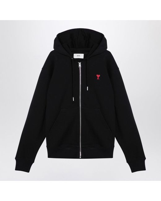 Ami Paris Embroidered Cotton Zip Up Hoodie in Black for Men Lyst