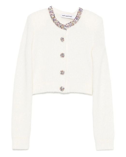 Self-Portrait White Cream Embellished Trim Cardigan