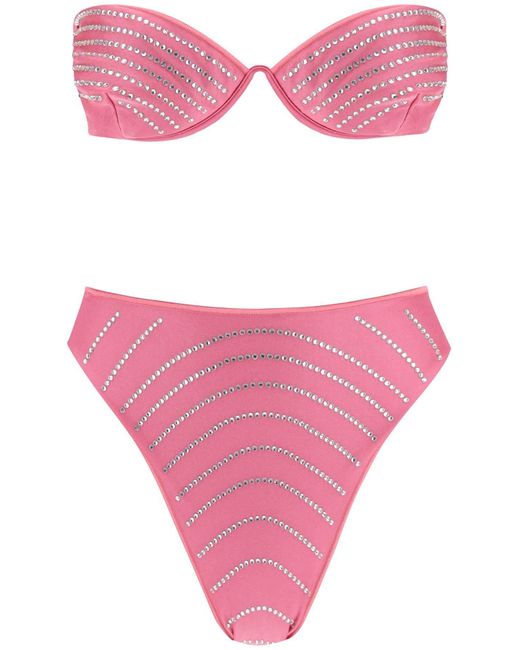 Bikini con diamantes de imitación Oseree de color Pink