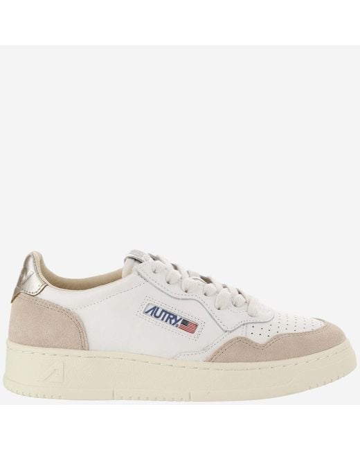 Autry White Suede Insert Perforated Leather Sneakers