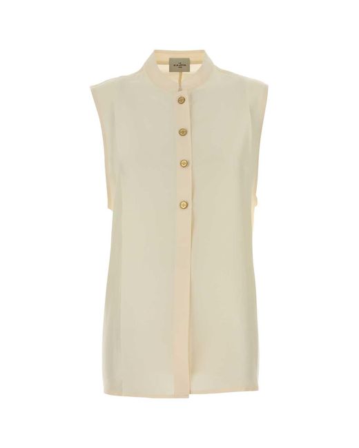 LeKasha Natural Sleevless Shirt With Side Openings