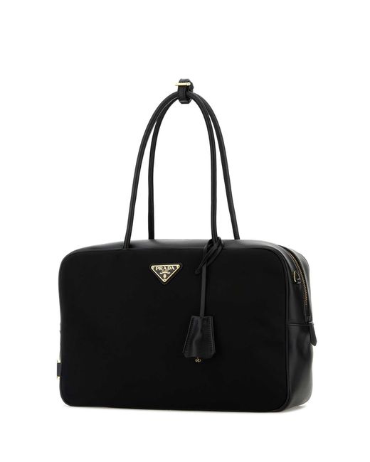 Prada Black Leather And Re Nylon Handbag