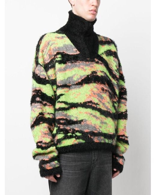 ERL Green Jacquard Tiger Sweater Knit Clothing
