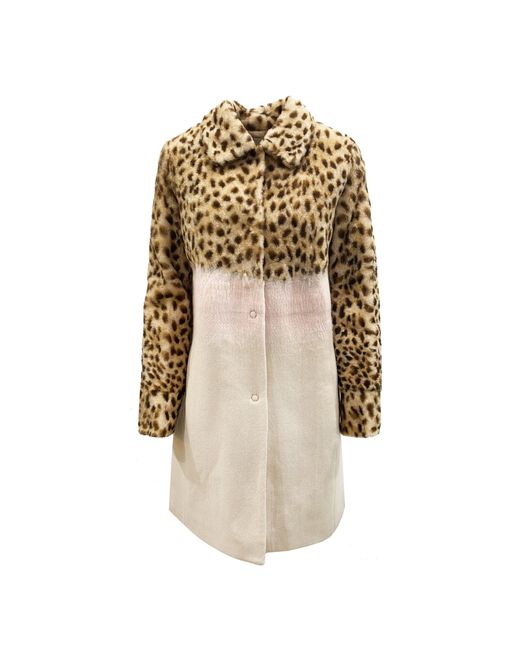 DROMe Natural Leopard Sleeve Shearling Coat