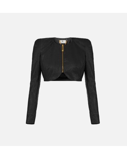 Elisabetta Franchi Black Ostrich Print Jacket
