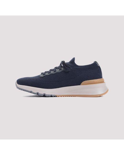 Brunello Cucinelli Blue Wool Sneakers With Rubber Sole