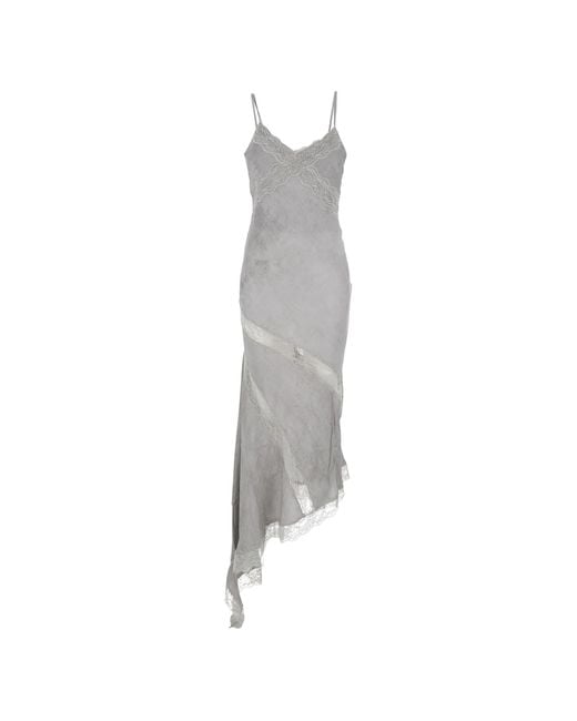 ANDAMANE White Rosetta Asymmetric Lace Slip Dress