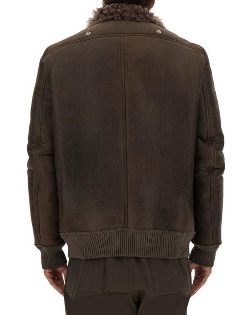 Chaqueta bombardera de cuero Rick Owens de hombre de color Brown