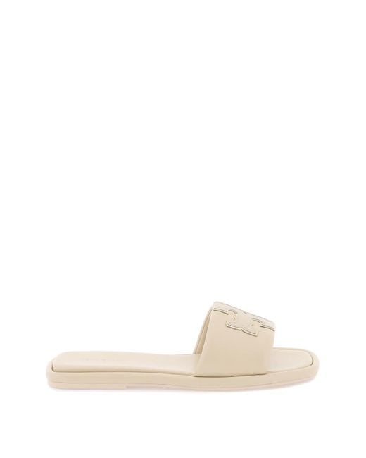 Slides In Pelle Double T di Tory Burch in White