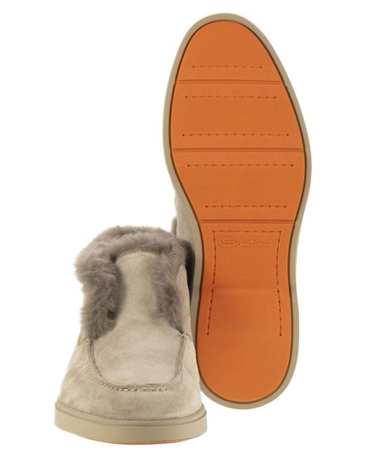 Santoni Natural Desert Boot With Suede Fur
