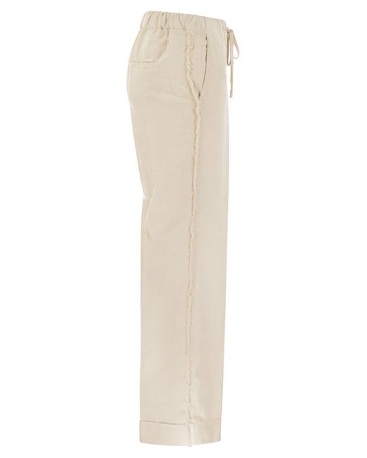 Pantalon en lin avec franges latérales Peserico en coloris Natural