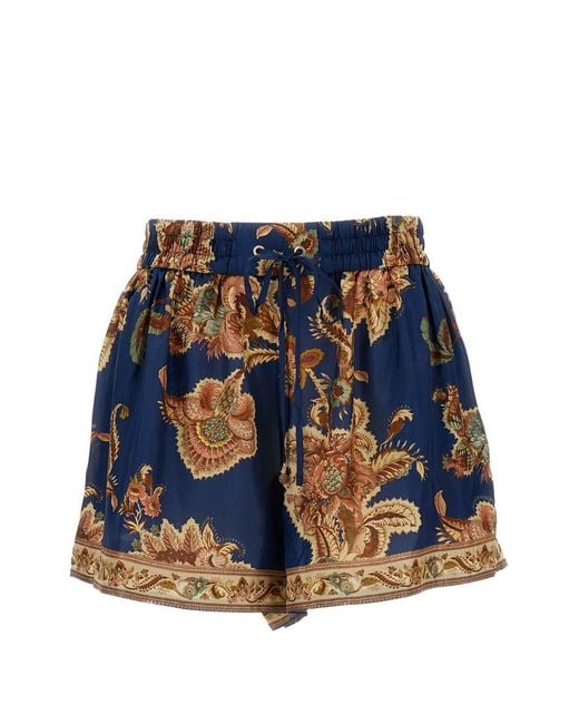 Zimmermann Blue Aster Printed Silk Shorts