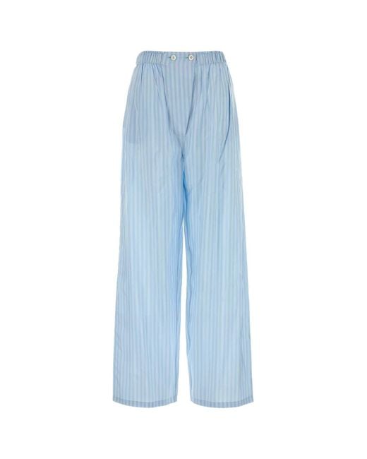 Prada Blue Embroidered Silk Pyjama Pant