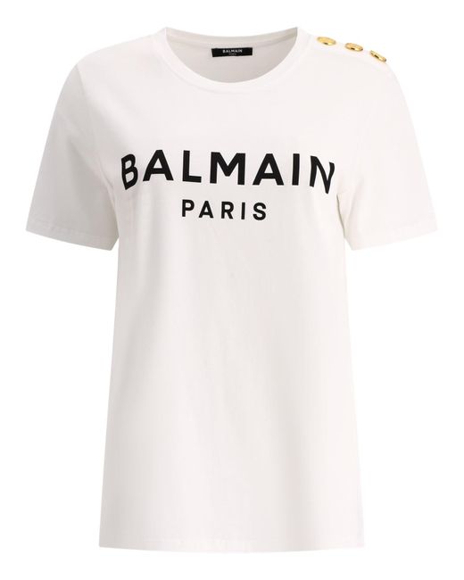 Balmain White 3 Knöpfe T -Shirt