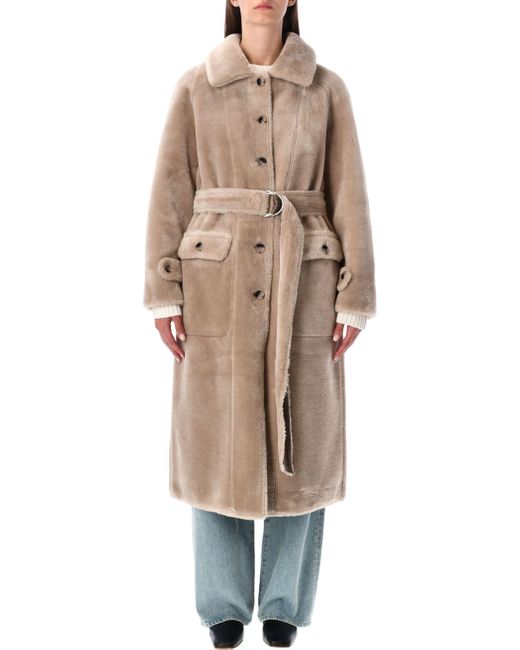 Urbancode Natural Reversible Faux Fur Belted Coat With Suede Interior