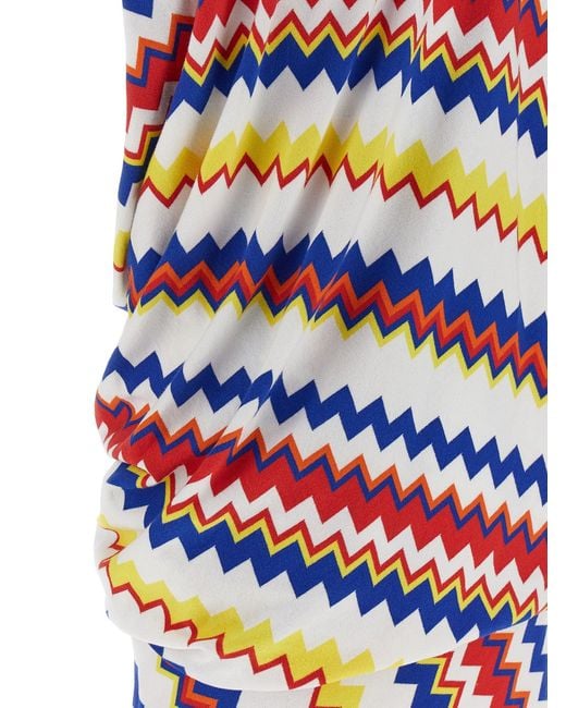 Missoni Blue Zigzag Pattern Peplos Minidress With Draped Front