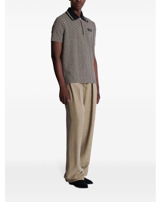 Balmain Black Monogram Zip Polo for men