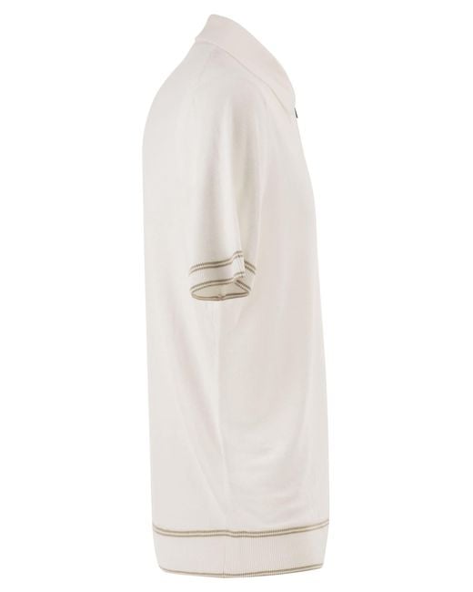 Boss White Linen And Viscose Polo Shirt With Zip And Contrast Trims