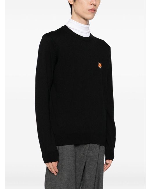 Maison Kitsuné Black Fox Head Wool Crewneck Sweater for men