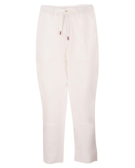 Kiton White Tailored Linen Drawstring Trousers for men