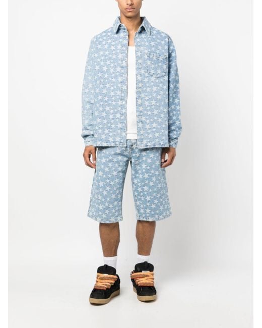 ERL Blue Star-Pattern Cotton Denim Shirt