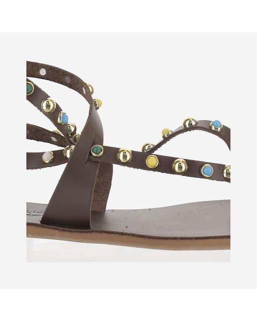 Kima Brown Naxos Leather Sandal With Embellishments