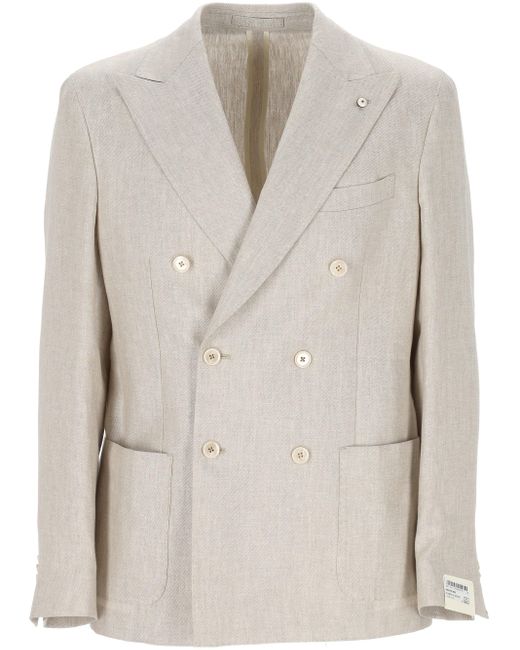 Giacca A Doppio Petto di L.b.m. 1911 in Natural da Uomo