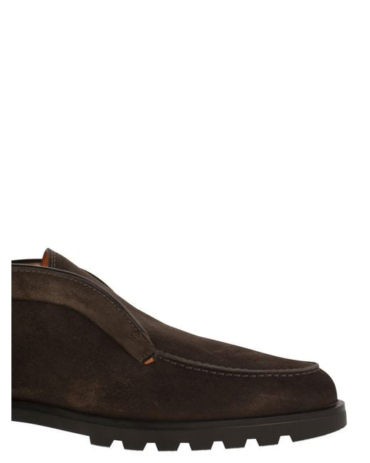 Santoni Brown Suede Ankle Boot Without Laces for men