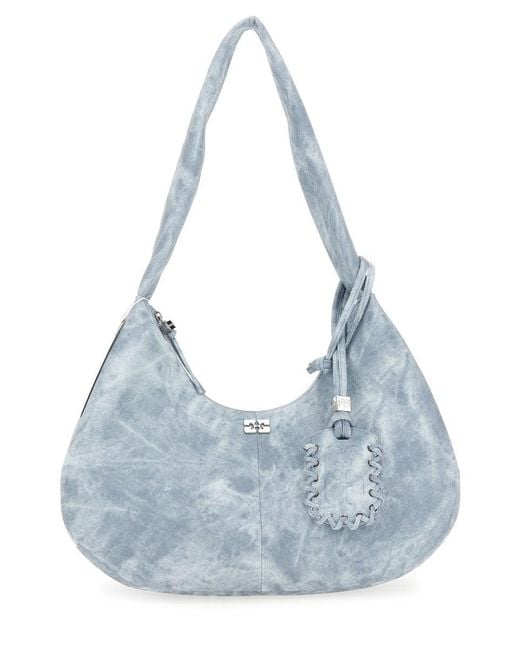 Ganni Blue Medium "Bleached" Hobo Bag