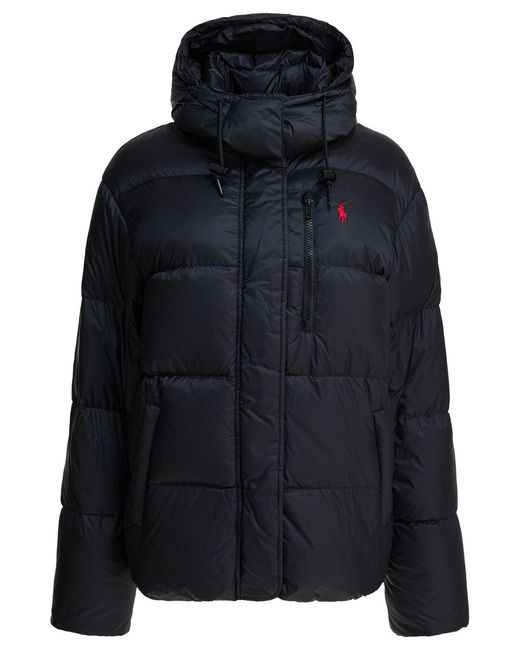 Polo Ralph Lauren Black Down Jacket With Logo Jackets And Coats