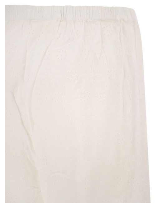 Mc2 Saint Barth White Wide-Leg Broderie Anglaise Cotton Trousers