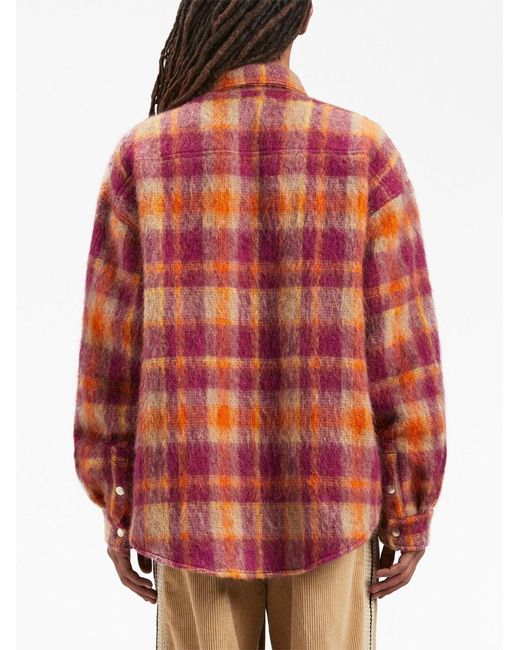 Palm Angels Orange Checked Wool Overshirt for men