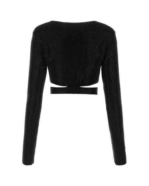 ANDREA ADAMO Black Embellished Viscose Blend Top