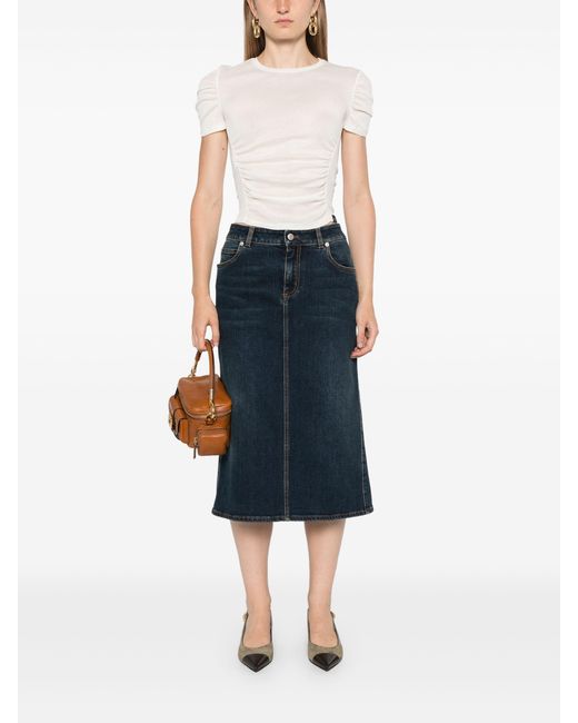 Pinko White Martello Ruched-Detailing T-Shirt