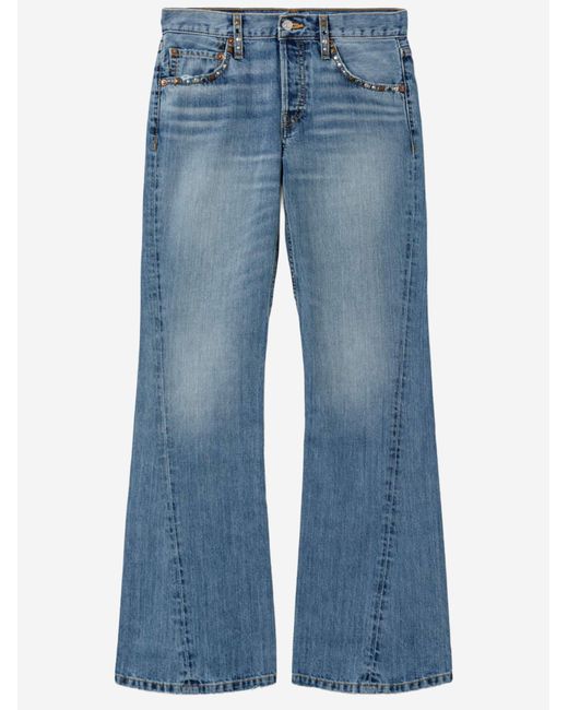 Re/done Blue Twisted Mid Rise Bootcut Cotton Jeans