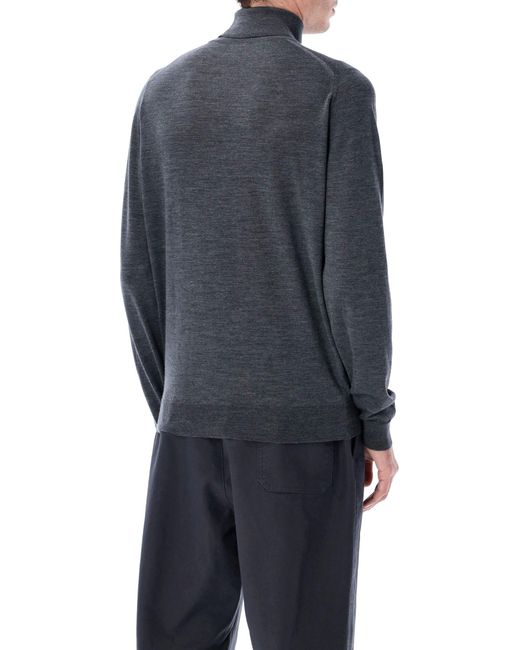 John Smedley Blue Cherwell Extra Fine Merino Wool Roll Neck Jumper for men