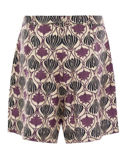 Max Mara Gray Metello Printed Silk Fluid Short Trousers