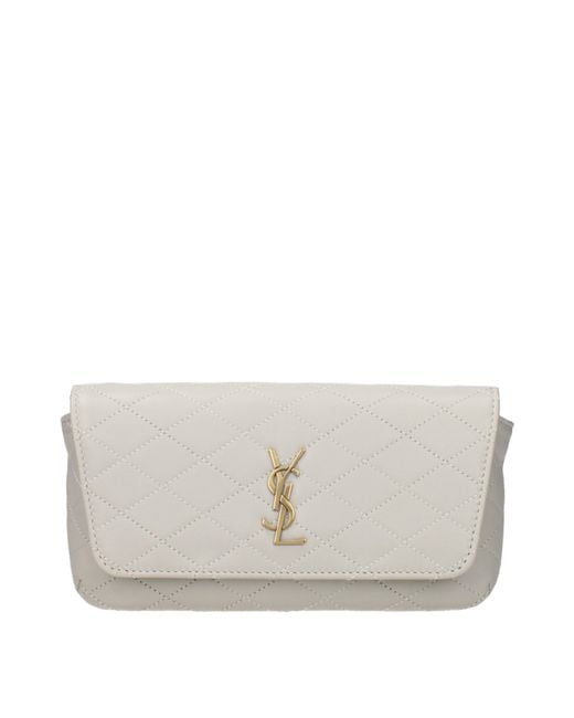 Saint Laurent Gray Gaby Pouch Sun Case /Cream Leather