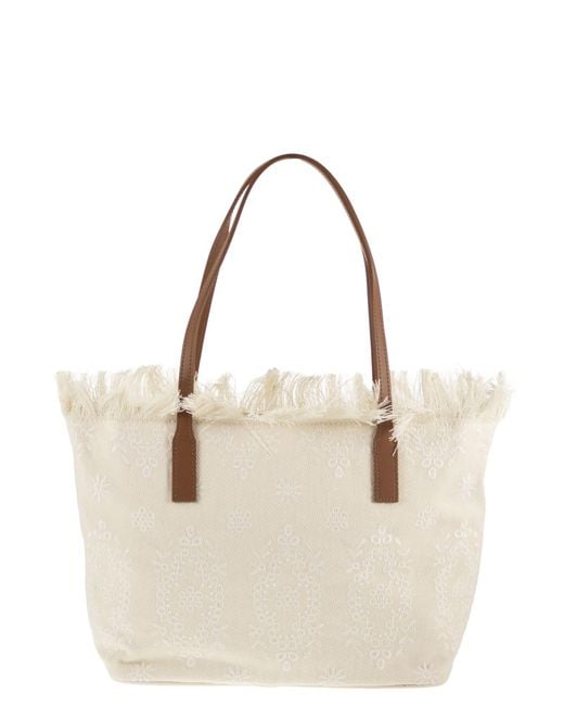 Mc2 Saint Barth Natural City Sangallo Shopper Bag With Embroidered Logo