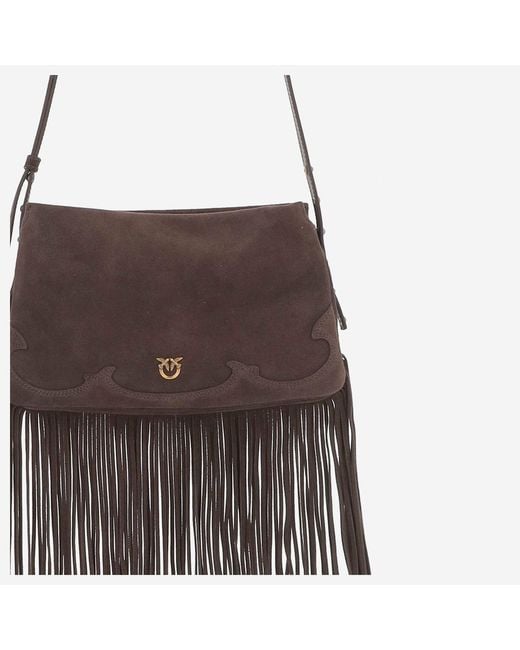 Pinko Brown Suede Shoulder Bag With Fringes