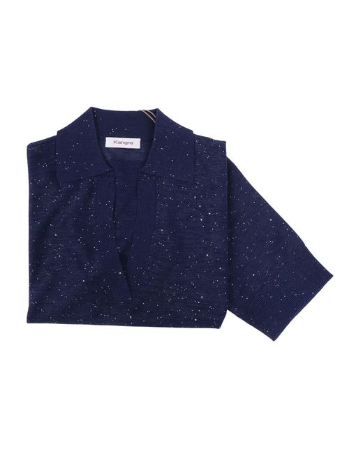 Kangra Cashmere Blue Polo Aperta M.Corta Con Micropaillettes