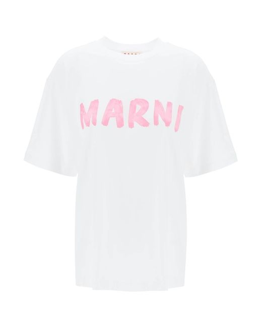 T Shirt Con Maxi Stampa Logo di Marni in White