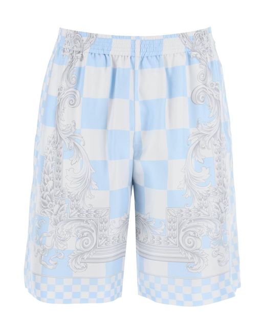 Versace Bedrukte Silk Bermuda Shorts Set in het Blue