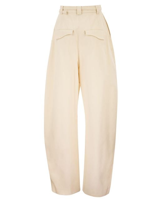 Sportmax Natural Spxidoneo – Wide Leg Cotton Trousers With Integrated Belt