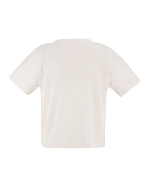 Majestic White Stretch Linen T Shirt With V Neck