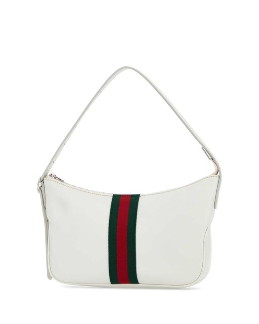 Gucci White Leather Small Lunetta Shoulder Bag