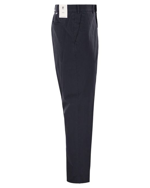PT Torino Blue Stretch Cotton Tailored Trousers