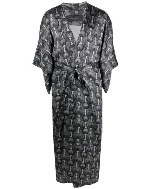 OZWALD BOATENG Gray Printed Silk Long Kimono for men