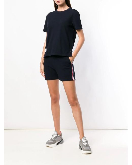Thom Browne Black Relaxed Fit Short Sleeve Tee W/ Center Back Rwb Stripe